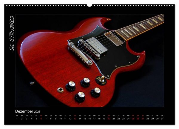 Produktbild: ROCKGITARREN in Szene gesetzt (hochwertiger Premium Wandkalender 2026 DIN A2 quer), Kunstdruck in Hochglanz