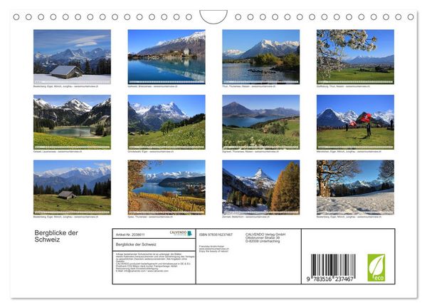 Produktbild: Bergblicke der Schweiz (Wandkalender 2026 DIN A4 quer), CALVENDO Monatskalender