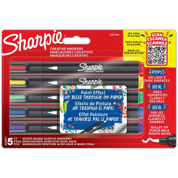 Produktbild: Sharpie Kreativmarker Acryl Rundspitze 5 Farben 5 St&uuml;ck Blister