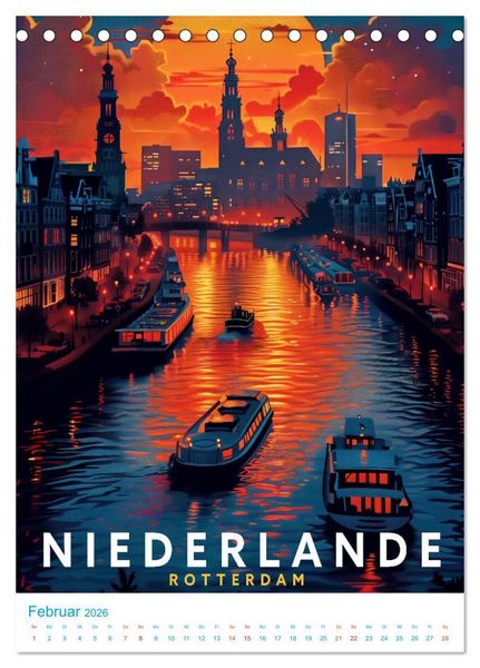 Produktbild: Niederlande - Old School Poster Style (Tischkalender 2026 DIN A5 hoch), CALVENDO Monatskalender