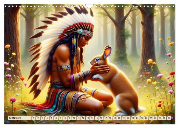 Produktbild: Spirituelle Begleiter - Indianer und Tiere im Einklang (Wandkalender 2026 DIN A3 quer), CALVENDO Monatskalender