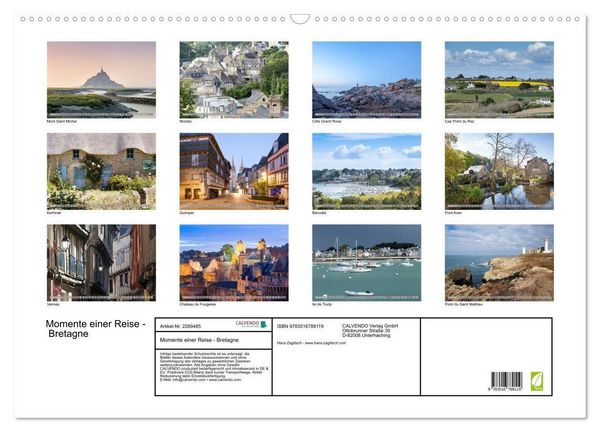 Produktbild: Momente einer Reise - Bretagne (Wandkalender 2027 DIN A2 quer), CALVENDO Monatskalender