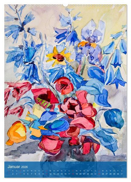 Produktbild: Karl Sock Blumenaquarelle (hochwertiger Premium Wandkalender 2026 DIN A2 hoch), Kunstdruck in Hochglanz