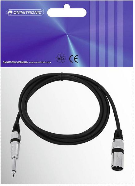 Produktbild: Omnitronic 3022519B XLR Adapterkabel [1x XLR-Stecker 3 polig - 1x Klinkenstecker 6.3 mm (mono)] 2.00 m Schwarz