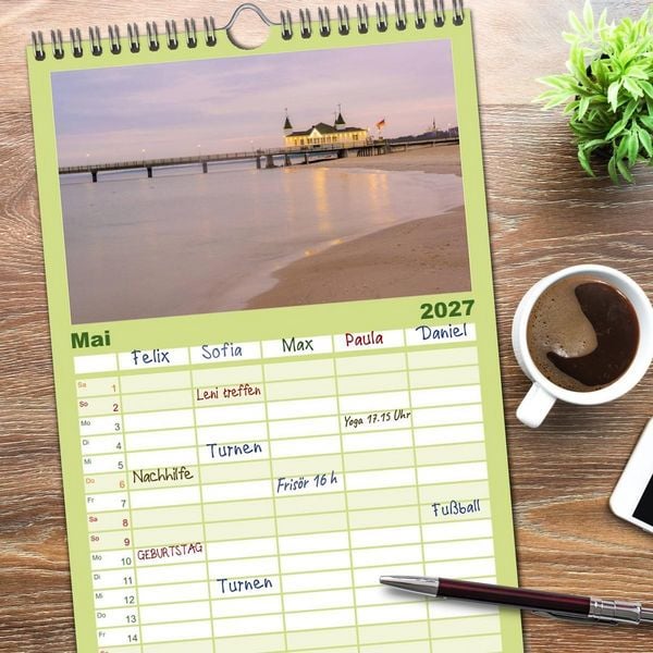 Produktbild: Familienplaner 2027 - Usedom - Deutscher Inseltraum mit 5 Spalten (Wandkalender, 21 x 45 cm) CALVENDO