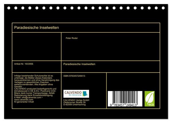 Produktbild: Paradiesische Inselwelten (Tischkalender 2026 DIN A5 quer), CALVENDO Monatskalender