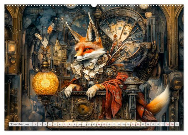 Produktbild: Magische Wesen im Zauberland - Fantasie-Tiere im Steampunk-Kalender (hochwertiger Premium Wandkalender 2026 DIN A2 quer), Kunstdruck in Hochglanz