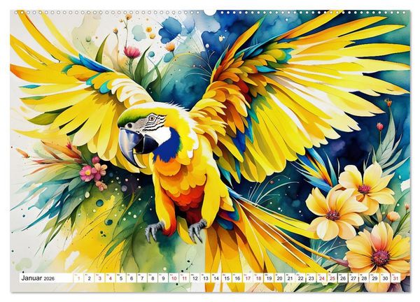 Produktbild: Papageien - Fliegende Edelsteine (Wandkalender 2026 DIN A2 quer), CALVENDO Monatskalender