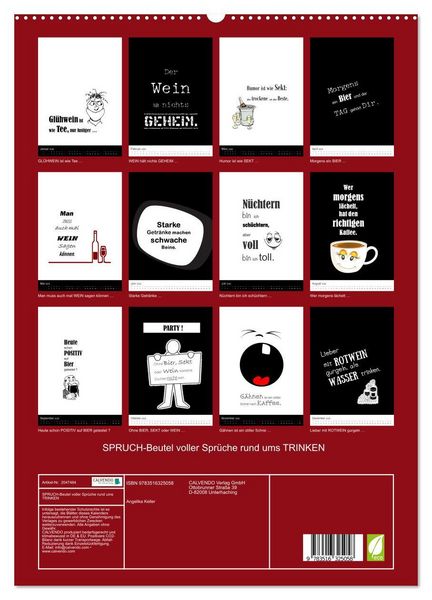 Produktbild: SPRUCH-Beutel voller Spr&uuml;che rund ums TRINKEN (hochwertiger Premium Wandkalender 2026 DIN A2 hoch), Kunstdruck in Hochglanz
