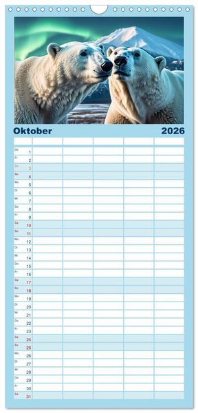 Produktbild: Familienplaner 2026 - Im magischen Land der Eisb&auml;ren mit 5 Spalten (Wandkalender, 21 x 45 cm) CALVENDO