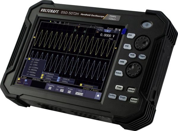 Produktbild: VOLTCRAFT DSO-5072H Hand-Oszilloskop 70 MHz 2-Kanal 1 GSa/s 40 Mpts 8 Bit Digital-Speicher (DSO), Handger&auml;t, Multimeter-Funktionen 1 St.