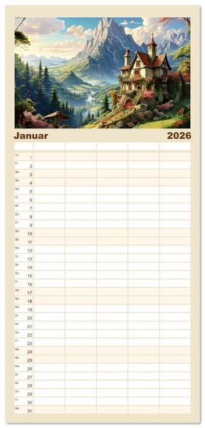 Produktbild: Familienplaner 2026 - Reise in einer M&auml;rchenwelt mit 5 Spalten (Wandkalender, 21 x 45 cm) CALVENDO