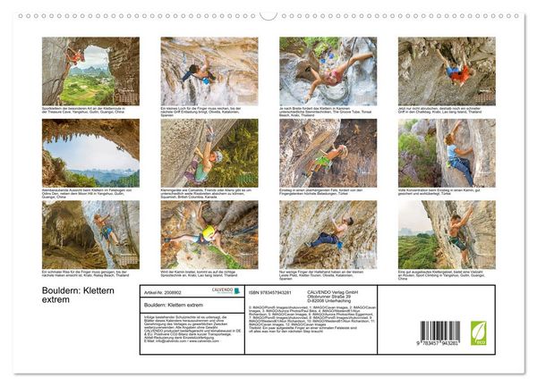 Produktbild: Bouldern: Klettern extrem (hochwertiger Premium Wandkalender 2026 DIN A2 quer), Kunstdruck in Hochglanz
