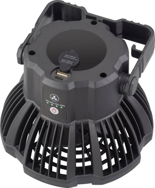 Produktbild: Rechargeable Akku-Ventilator Schwarz mit Fernbedienung, Schwenkbar, mit Beleuchtung