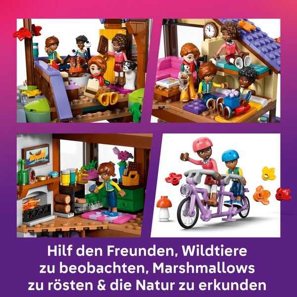 Produktbild: LEGO Friends 42705 Gem&uuml;tliche H&uuml;tte im Herbstwald, Bauspielzeug, 4 Spielfiguren, ein Hund und ein Eichh&ouml;rnchen