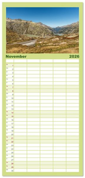 Produktbild: Familienplaner 2026 - Schweizer Alpenp&auml;sse mit 5 Spalten (Wandkalender, 21 x 45 cm) CALVENDO