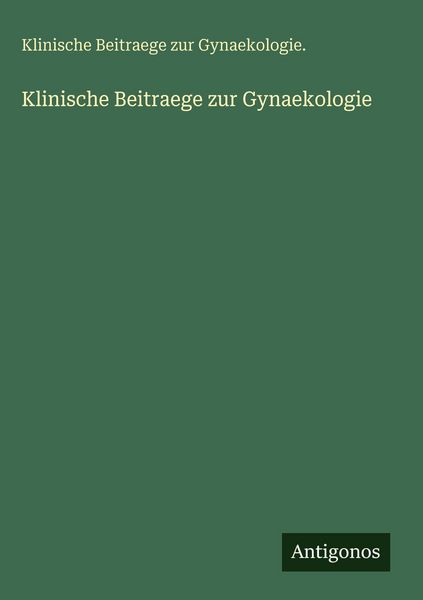Produktbild: Klinische Beitraege zur Gynaekologie
