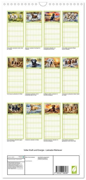 Produktbild: Familienplaner 2026 - Voller Kraft und Energie - Labrador-Retriever mit 5 Spalten (Wandkalender, 21 x 45 cm) CALVENDO
