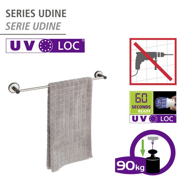Produktbild: UV-Loc&reg; Badetuchstange Uno Mod. Udine 60 cm, Befestigen ohne Bohren mit innovativem Klebesystem