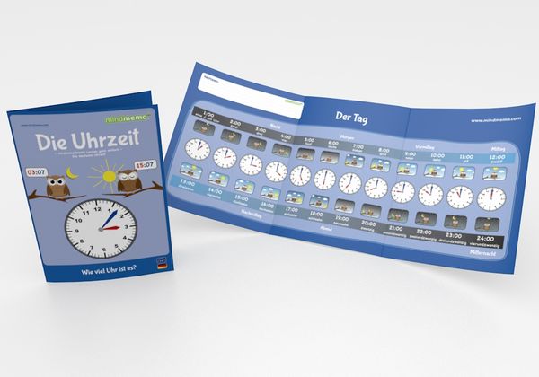 Produktbild: mindmemo Lernfolder - Die Uhrzeit - Grundschule - Zusammenfassung