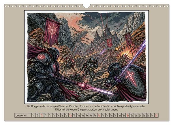 Produktbild: Ritter Roland in der Cyberwelt: Orlando furioso im Cyberpunk-Stil (Wandkalender 2027 DIN A3 quer), CALVENDO Monatskalender