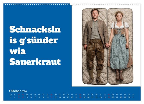 Produktbild: Bayerisch flirten, Gspusi! Bayern Kalender mit Dialekt und Mundart (Wandkalender 2026 DIN A2 quer), CALVENDO Monatskalender