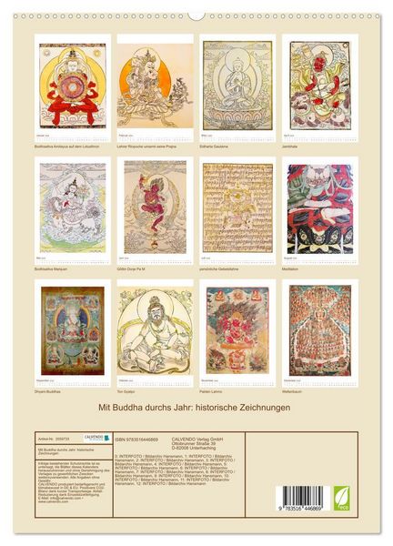 Produktbild: Mit Buddha durchs Jahr: historische Zeichnungen (hochwertiger Premium Wandkalender 2026 DIN A2 hoch), Kunstdruck in Hochglanz