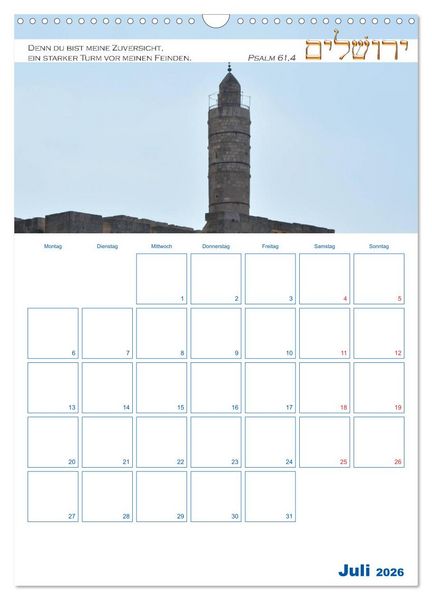 Produktbild: Jerusalem Kalender mit Bibelworten und Planer! (Wandkalender 2026 DIN A3 hoch), CALVENDO Monatskalender