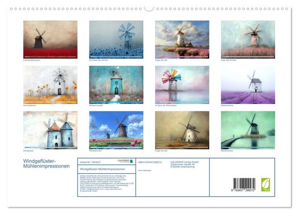 Produktbild: Windgefl&uuml;ster-M&uuml;hlenimpressionen (hochwertiger Premium Wandkalender 2026 DIN A2 quer), Kunstdruck in Hochglanz