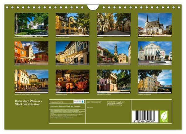Produktbild: Kulturstadt Weimar - Stadt der Klassiker (Wandkalender 2026 DIN A4 quer), CALVENDO Monatskalender