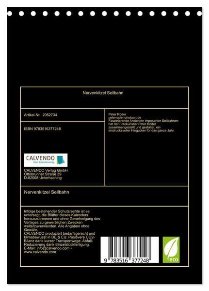 Produktbild: Nervenkitzel Seilbahn (Tischkalender 2026 DIN A5 hoch), CALVENDO Monatskalender