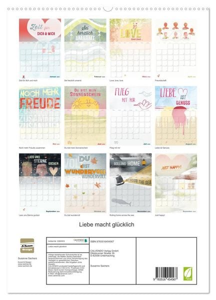 Produktbild: Liebe macht gl&uuml;cklich (hochwertiger Premium Wandkalender 2026 DIN A2 hoch), Kunstdruck in Hochglanz
