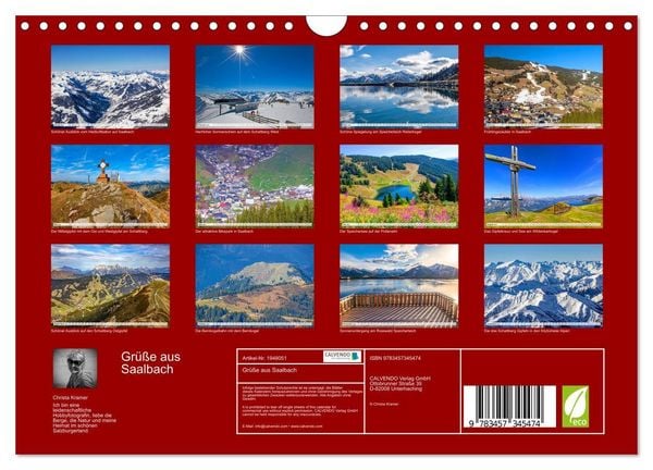 Produktbild: Gr&uuml;&szlig;e aus Saalbach (Wandkalender 2026 DIN A4 quer), CALVENDO Monatskalender