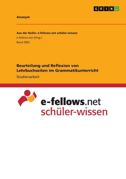 Produktbild: Beurteilung und Reflexion von Lehrbuchseiten im Grammatikunterricht