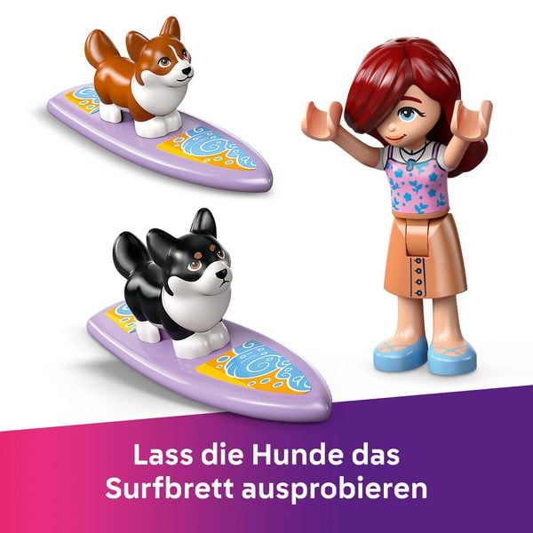 Produktbild: LEGO Friends Strandabenteuer mit Hunden, Set mit Corgis, Surfbrett 42641