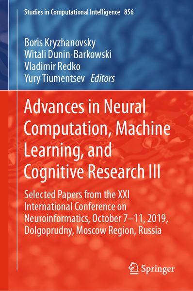 Produktbild: Advances in Neural Computation, Machine Learning, and Cognitive Research III