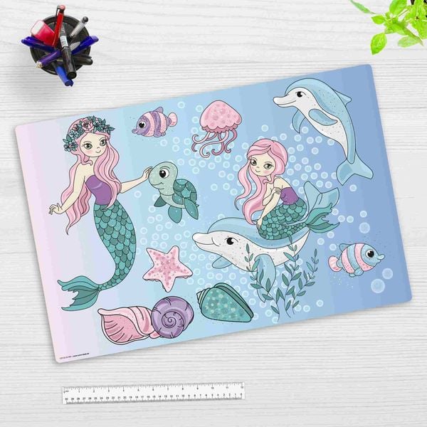 Produktbild: Cover-your-desk Schreibtischunterlage f&uuml;r Kinder Meerjungfrauen unter Wasser, aus hochwertigem Vinyl , 60 x 40 cm