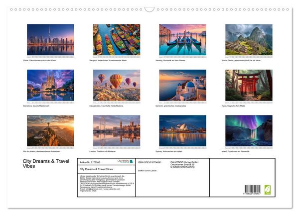Produktbild: City Dreams & Travel Vibes (Wandkalender 2026 DIN A2 quer), CALVENDO Monatskalender
