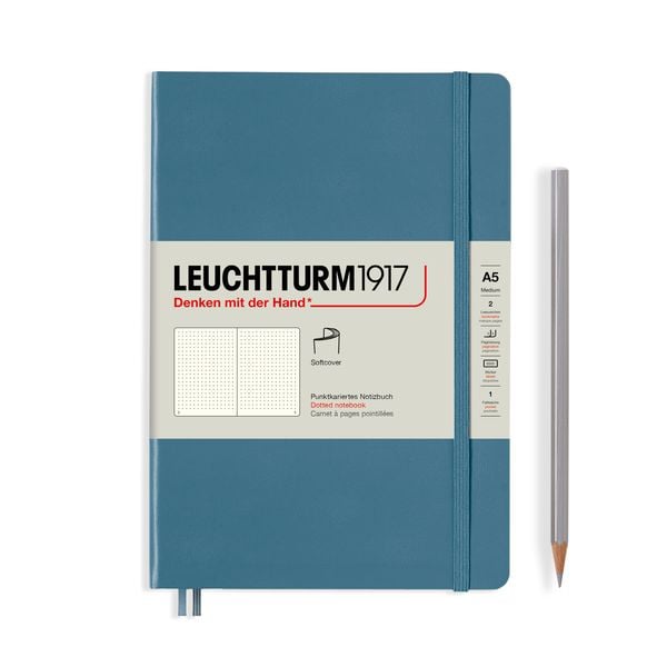 Produktbild: LEUCHTTURM1917 Notizbuch Medium (A5), Softcover, 123 nummerierte Seiten, Stone Blue, Dotted