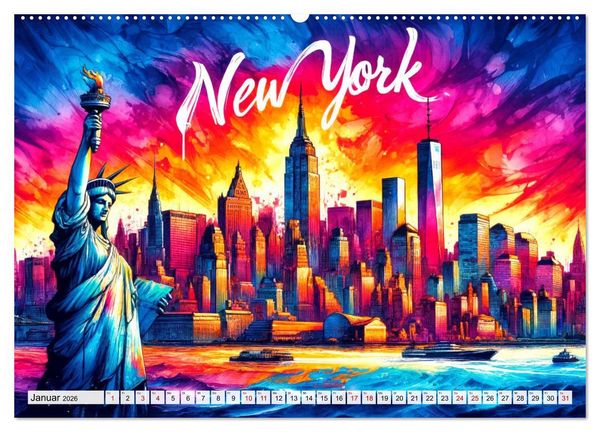 Produktbild: Stadtansichten der USA in Tusche (hochwertiger Premium Wandkalender 2026 DIN A2 quer), Kunstdruck in Hochglanz