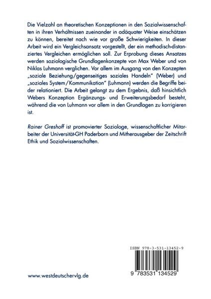 Produktbild: Die theoretischen Konzeptionen des Sozialen von Max Weber und Niklas Luhmann im Vergleich