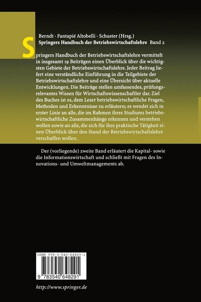 Produktbild: Springers Handbuch der Betriebswirtschaftslehre 2