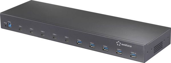 Renkforce RF-6627278 USB-Hub 10 Port USB-A USB 3.2 Gen2 10 GBit/s für industrielle Anwendungen, Rackmontage möglich
