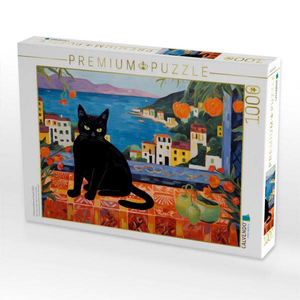 Produktbild: CALVENDO Puzzle Schwarze Katze auf einem Tisch | 1000 Teile Lege-Gr&ouml;&szlig;e 64x48cm Foto-Puzzle f&uuml;r gl&uuml;ckliche Stunden