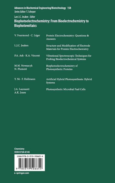 Produktbild: Biophotoelectrochemistry: From Bioelectrochemistry to Biophotovoltaics