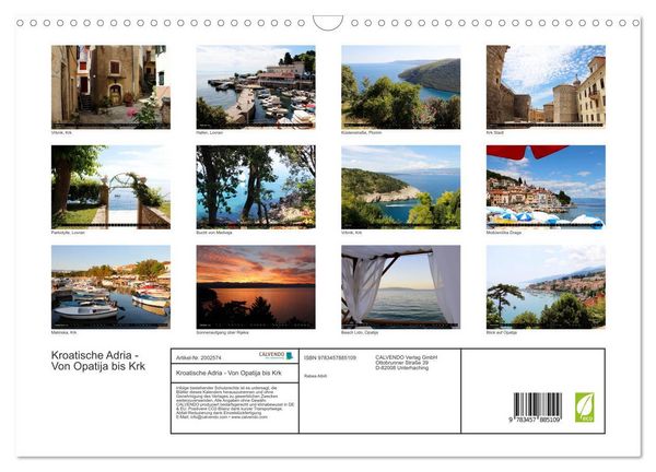 Produktbild: Kroatische Adria - Von Opatija bis Krk (Wandkalender 2026 DIN A3 quer), CALVENDO Monatskalender