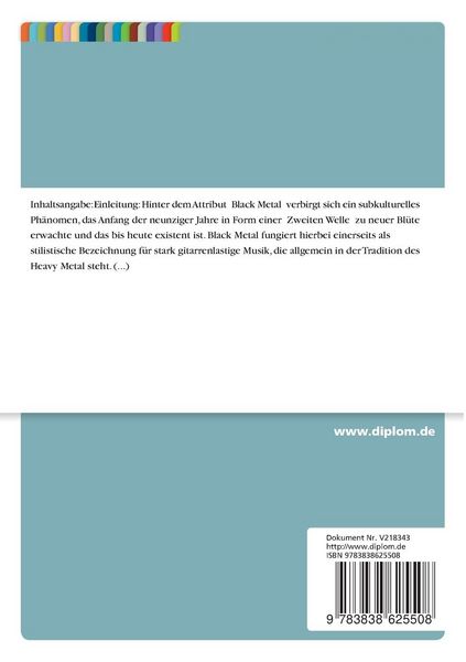 Produktbild: Black Metal - Musiksoziologische Analyse der Darstellungsformen und -inhalte einer Subkultur