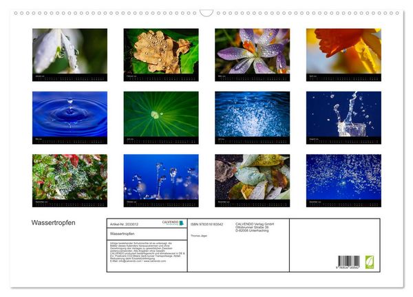 Produktbild: Wassertropfen (Wandkalender 2026 DIN A2 quer), CALVENDO Monatskalender