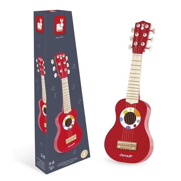 Produktbild: Kindergitarre aus Holz mit 6 Metallsaiten im Konfetti-Design
