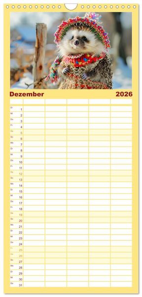 Produktbild: Familienplaner 2026 - Zauberhafte Igel-Models. Blumiger Stil in der Natur mit 5 Spalten (Wandkalender, 21 x 45 cm) CALVENDO